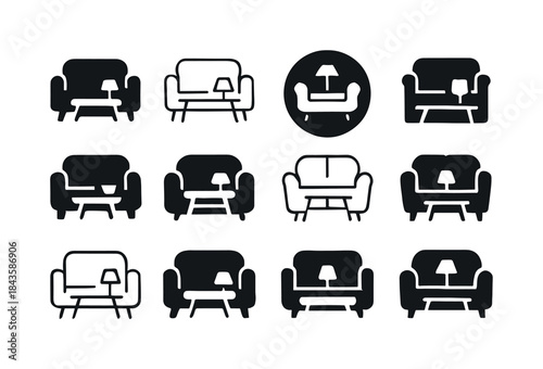 Living Room Logos. Living room. Icon set. Set Logo of living roo