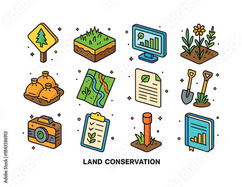 Land Conservation Icons. land conservation. Colorful isometric v