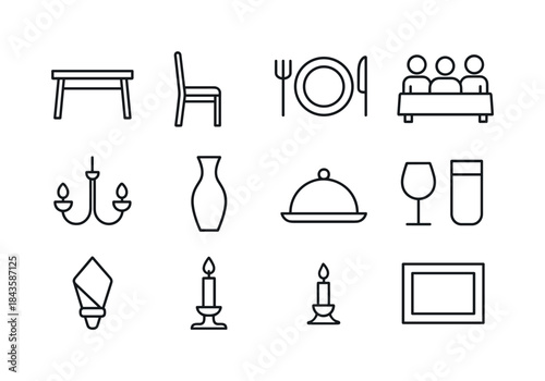 Home Dining Icons. Home Dining. Line icon set of Home Dining: di