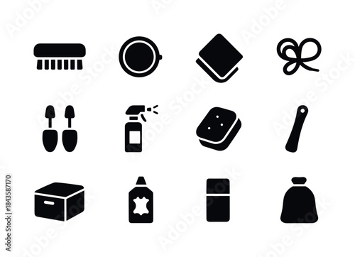 Shoe Care Icons. Shoe care. Solid icon set of shoe care: brush,