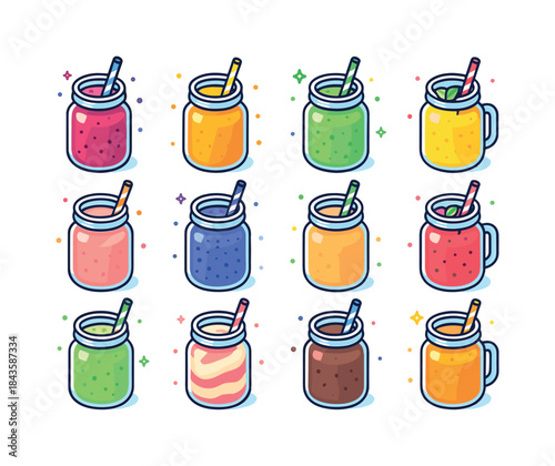 Colorful Smoothie Icons. A collection of colorful smoothies serv