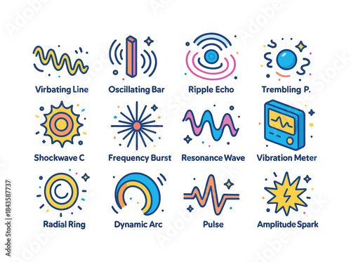 Colorful Vibration Icons. Vibrations. Colorful isometric vector