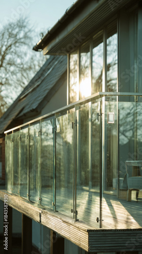 Wallpaper Mural This modern house features a transparent glass terrace railing that provides a clear view. The open space allows natural light to fill the area and enhance the simple design Torontodigital.ca