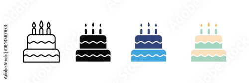 birthday cake icon set. part celebration cake symbol. happy birthday food icon. vector illustration