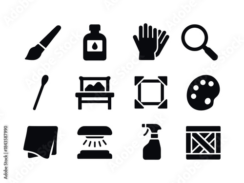 Art Preservation Icons. Art preservation. Solid icon set of art