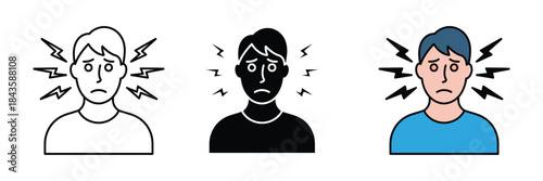 Headache pain icon set. migraine symbol. stress icon. vector illustration 