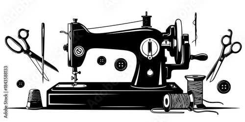 Sewing Machine Tailoring Vintage Repair Silhouette