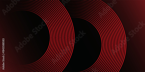 Red geometric abstract background. Futuristic glowing red geometric lines design. Modern gradient rounded lines pattern. Suit for banner, brochure, flyer, cover, presentation, web. Vector illustration