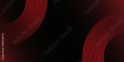 Red geometric abstract background. Futuristic glowing red geometric lines design. Modern gradient rounded lines pattern. Suit for banner, brochure, flyer, cover, presentation, web. Vector illustration
