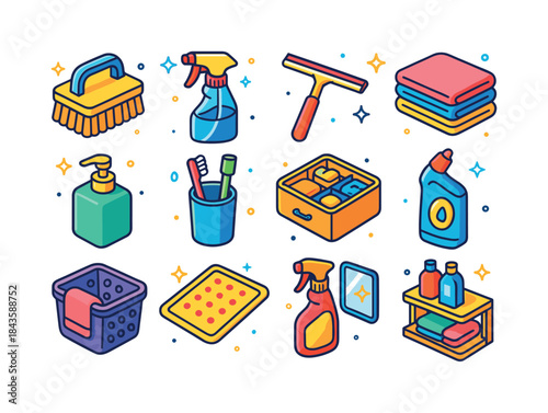 Bathroom Cleaning Icons. Bathroom cleaning. Colorful isometric v