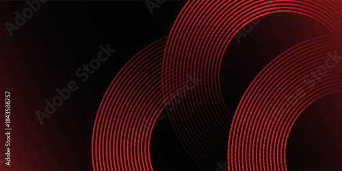 Red geometric abstract background. Futuristic glowing red geometric lines design. Modern gradient rounded lines pattern. Suit for banner, brochure, flyer, cover, presentation, web. Vector illustration