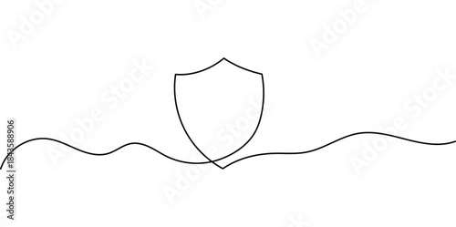 Shield continuous one line art. trust, secure, safeguard abstract line art. vector illustration 