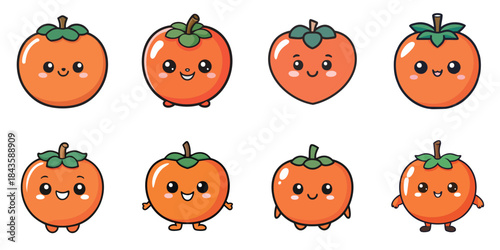 Multiple cute-faced persimmons vector illustrations
