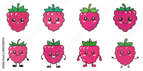 Multiple cute-faced raspberries vector illustrations