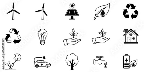 Green energy and nature icons set environment
