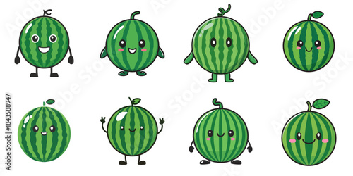 Multiple cute-faced watermelons vector illustrations