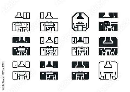 Kitchen Design Icon Set. Kitchens and Dining Room Designs. Icon