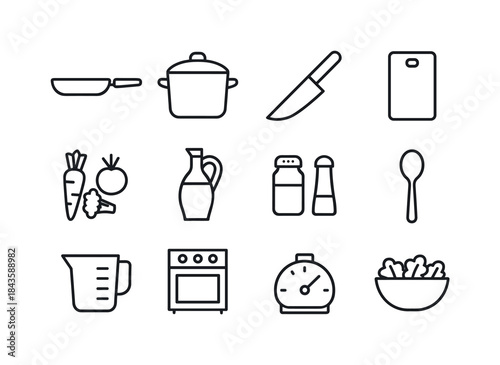 Healthy Cooking Icons. Cooking healthy. Line icon set of cooking
