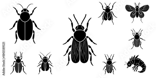 Black insect and creature icons on white
