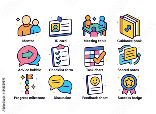 Colorful Mentorship Icons. Mentorship. Colorful isometric vector