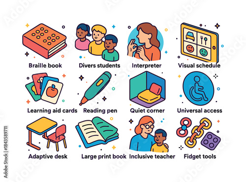 Inclusive Education Icons. Inclusive Education. Colorful isometr