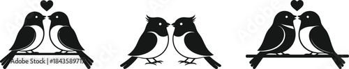 Illustration of birds perched on a branch with hearts above them