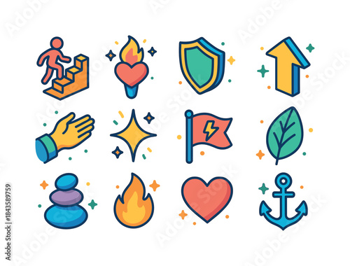 Overcoming Hardship Icons. Overcoming hardship. Colorful isometr