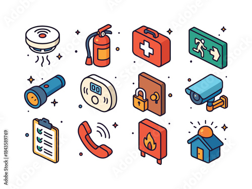 Home Safety Icons. Home safety check. Colorful isometric vector