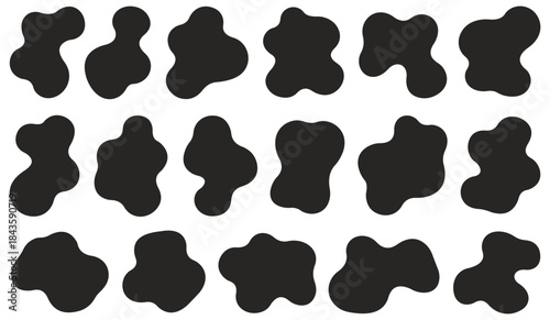 Blob shape organic, vector illustration set. liquid shadows random shapes. Abstract black fluid shapes. Blotch shapes flat style