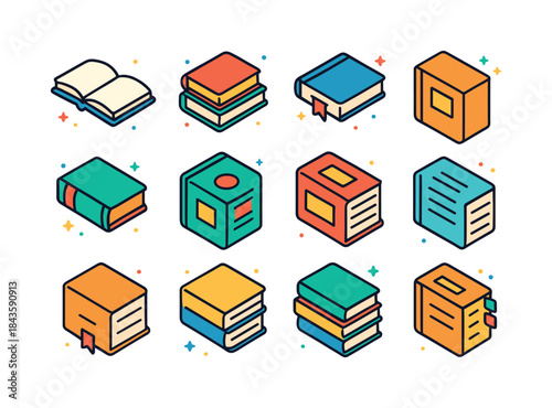 Colorful Study Books Icons. Study Books. Colorful isometric vect