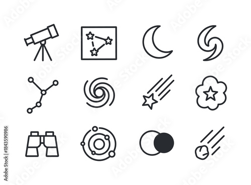 Astronomy Icon Set. Astronomy. Line icon set of Astronomy: teles