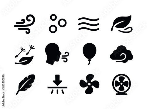 Air Icons Collection. Air. Solid icon set of Air: wind swirl, bu