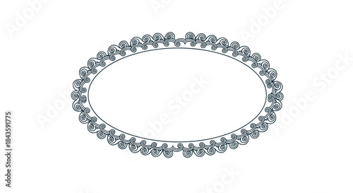 Ornate oval lace frame with intricate scrollwork forming a decorative border around a blank center for portraits invitations or formal stationery.