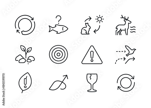 Ecosystem Imbalance Icons. Ecosystem imbalance. Line icon set of