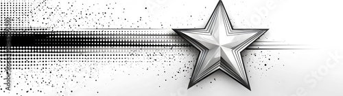 A sleek, three-dimensional silver star on a gradient background, with a dynamic dotted pattern creating a sense of motion. Perfect for awards or recognition themes.