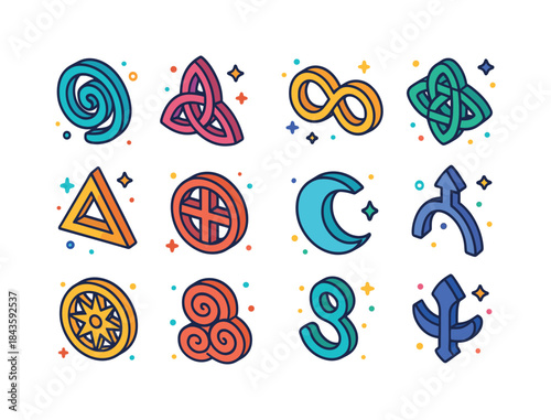 Colorful Ritual Symbols. Ritual symbols. Colorful isometric vect