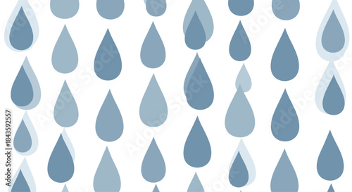 Rows of blue raindrops in varying shades create a rhythmic pattern that conveys a gentle rain scene across the image and evokes a tranquil atmosphere.
