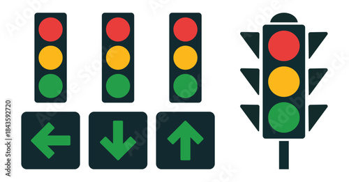 Set of traffic light sign. traffic light red yellow, green icon street sign.  warning signs, traffic countdown timer  Vector design. 