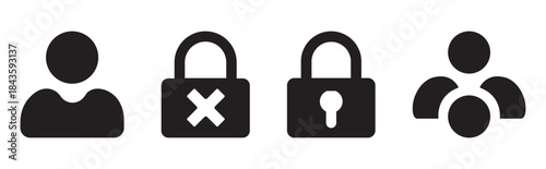 People and user avatar icon collection, individual profile silhouette, contact login button, team group crowd pictogram set. Vector illustration.