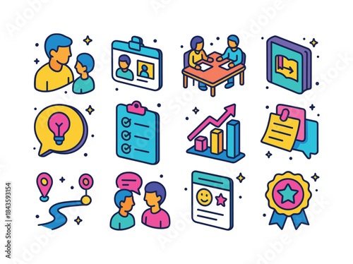 Colorful Mentorship Icons. Mentorship. Colorful isometric vector