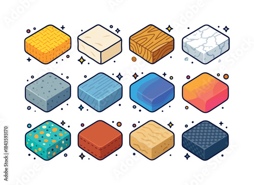 Colorful Textured Icons. Textured Backgrounds. Colorful isometri