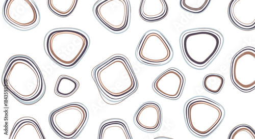 Seamless arrangement of rounded geometric shapes with multi layered outlines in soft neutral tones creates a playful abstract pattern across the surface.