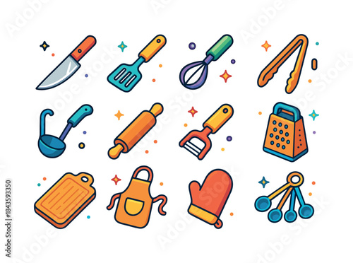 Colorful Chef Icon Set. Chef tools. Colorful isometric vector ic