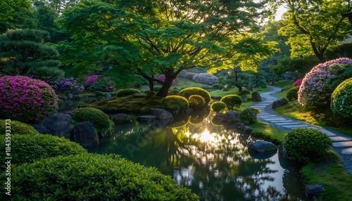 Serene Summer Light in a Traditional Japanese Botanical Garden