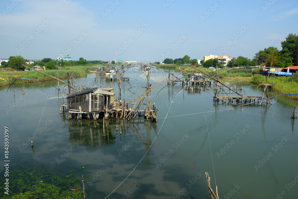 Obraz premium Kalimeras (fishing nets) on Ada Bojana river