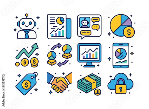 Colorful Robo-Advisor Icons. Robo-advisors. Colorful isometric v