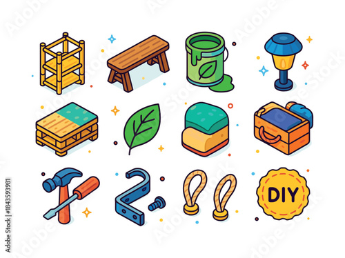 Sustainable Furniture Icons. Sustainable furniture ideas. Colorf