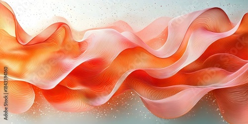 Abstract waves in vibrant orange and soft pink hues create a visually stunning composition, evoking feelings of movement and fluidity against a gentle, shimmering background.