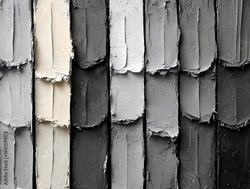 A textured abstract depiction of overlapping paint strokes in shades of grey, black, and white, creating a visually captivating pattern that exudes depth and artistry.