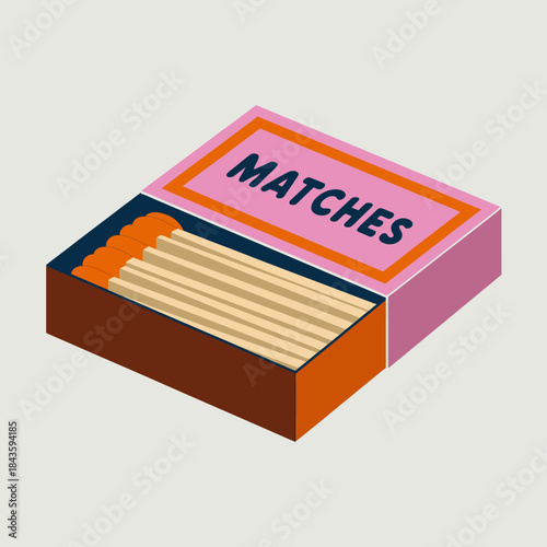 A vibrant matchbox open to reveal neatly arranged striking matches, ideal for illustrating themes of light, safety, and everyday household items in visual media.